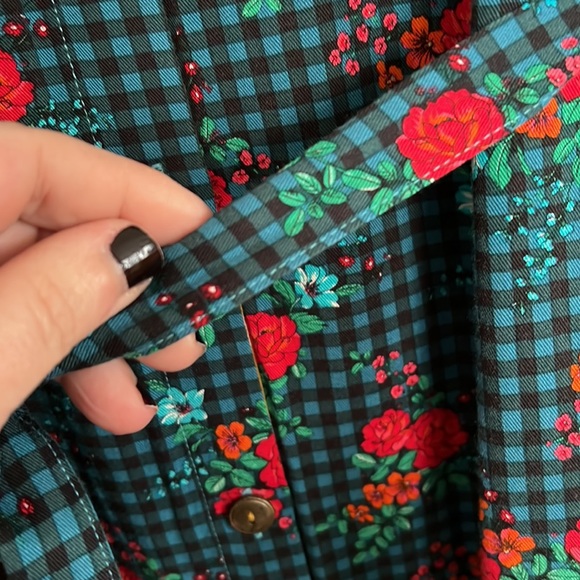 MATILDA JANE Blue/Red/Gold Fa La La Gingham Floral T-shirt Dress, Size XXL, GUC. - Picture 6 of 11